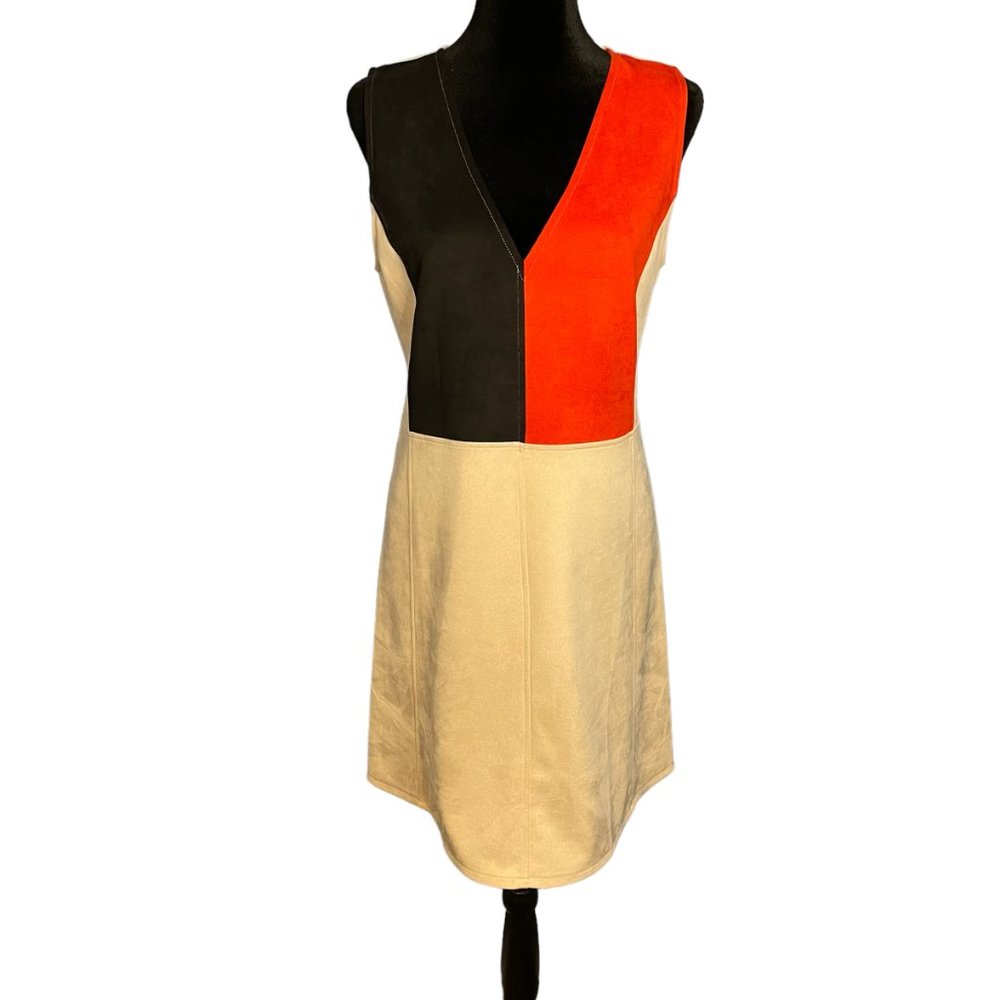 Zara Sleeveless Faux Suede Color Block Pullover Mini Dress Size M